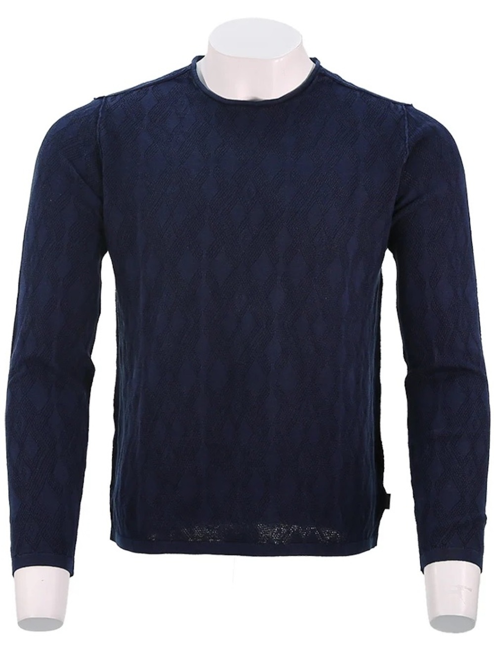 John Varvatos deep navy purple cotton linen Long-Sleeve Crewneck